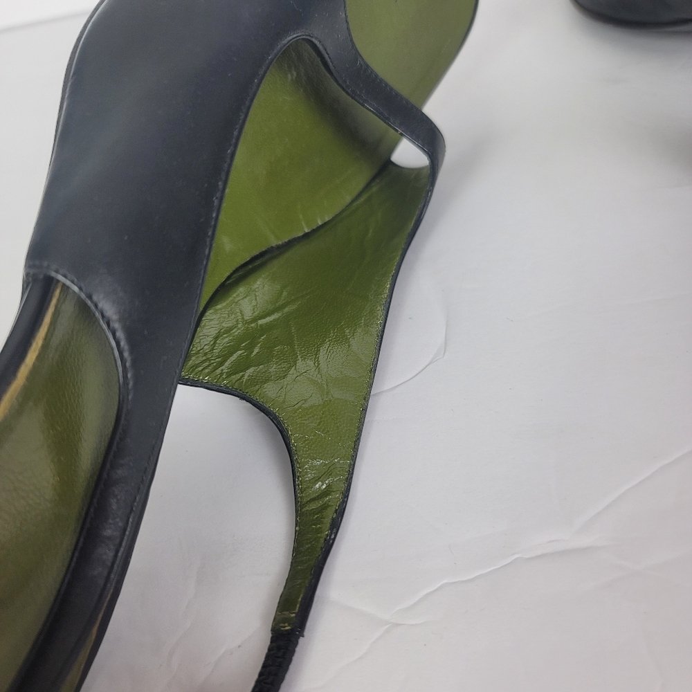 Gucci Vintage 90s Y2K Black And Green Leather Sling Back Kitten Heels Size 10 - Picture 8 of 14